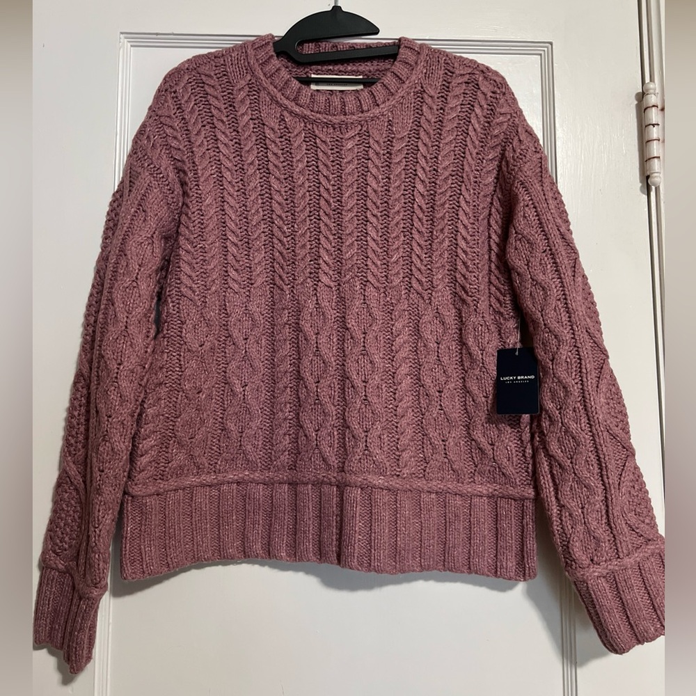 NWT Lucky Brand Cable Crew Sweater Rose Extra Small XS